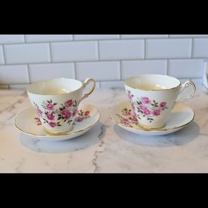 Regency English Bone China Pink Floral 2 Cup And Saucer Sets